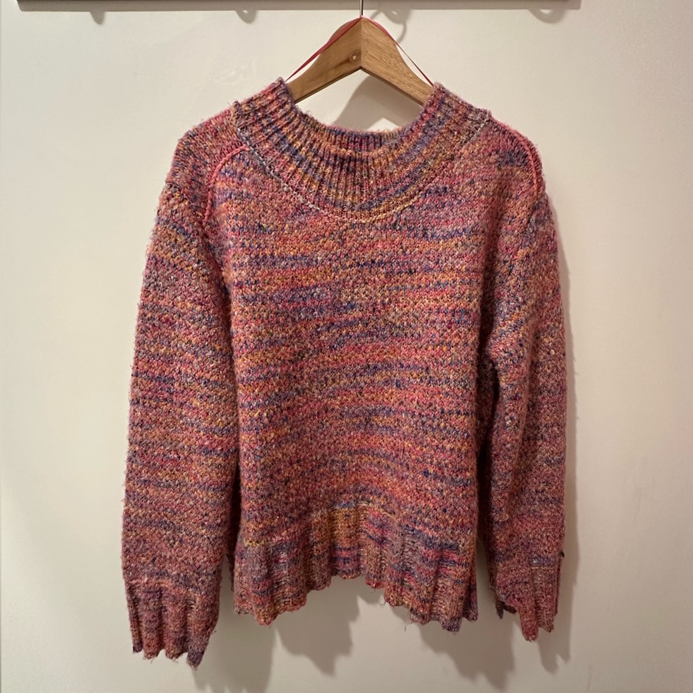 Free People Cotton Candy Pullover Azalea Jewel Combo Mockneck Knit NWT. Medium